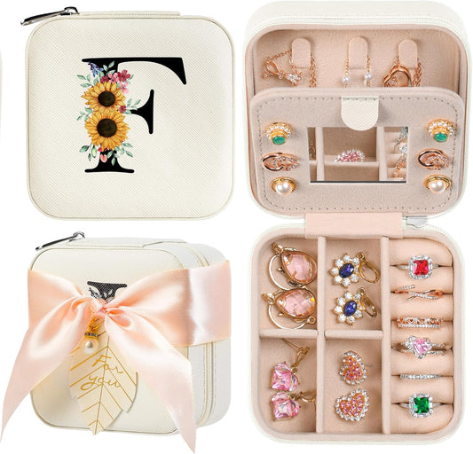 AYGXU Travel Jewelry Box for Women and Girls - Small Case With Initial A-Z - Teacher Gifts
