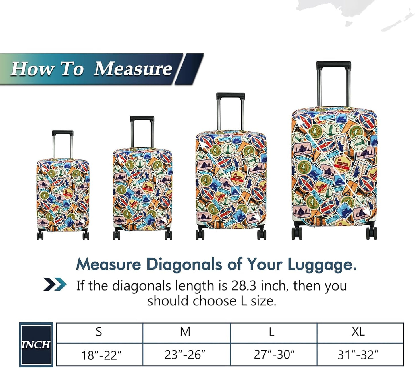 HYPER VENTURE Washable Luggage Cover - Fashion Suitcase Protector Fits 23-26 Inch Luggage (World Voyage, M)