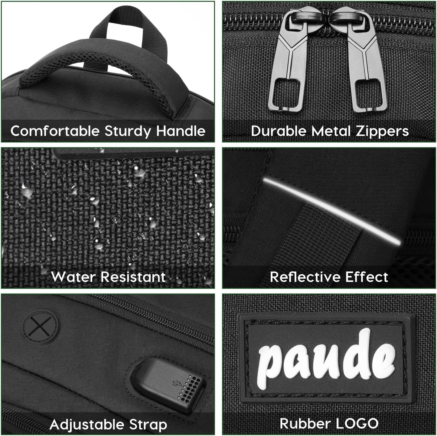 Paude Laptop Backpack,School Backpack Large Bookbag with USB for High School College Students Office Business,Waterproof