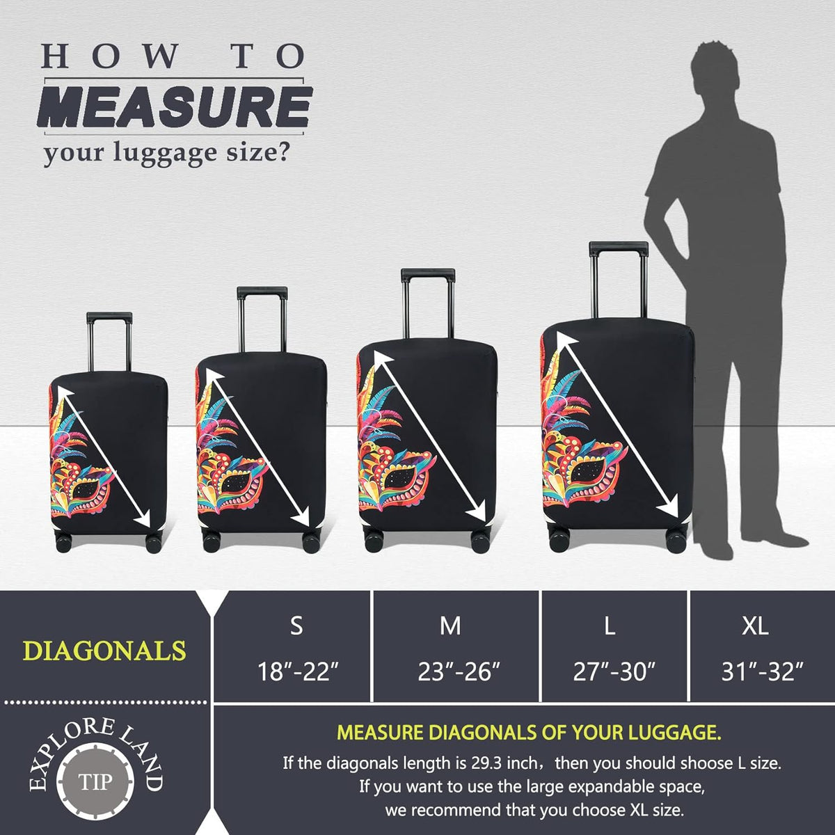 Explore Land Travel Luggage Cover Suitcase Protector Fits 18-22 Inch Case (Carnival, S)