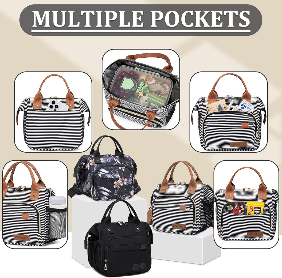 Small Lunch Bag Lightweight Insulated Lunch Box for Women Work Portable Soft Cooler for Picnic Travel Road Trips, Loncheras para Mujer, Stripes