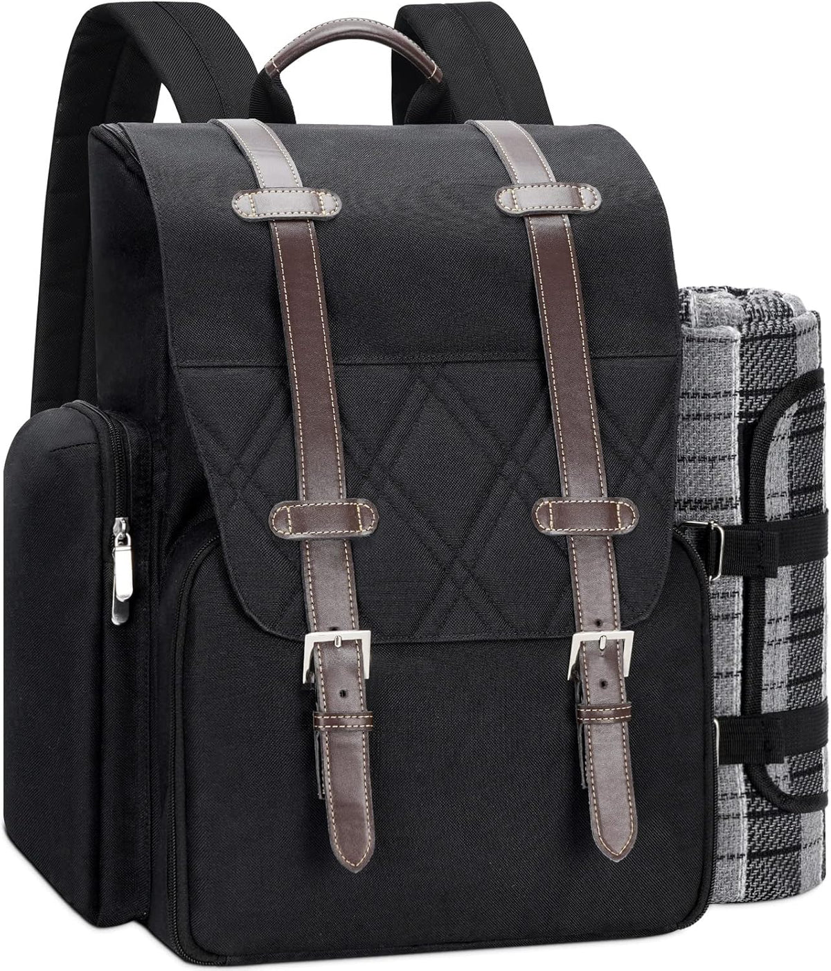 Picnic Backpack for 4 Person with Large Insulated Cooler Bag, Picnic Basket Set with Wine Pouch, Waterproof Picnic Blanket & Cutlery Set. Perfect for Beach, Camping, Party,Wedding Gift for Couple.