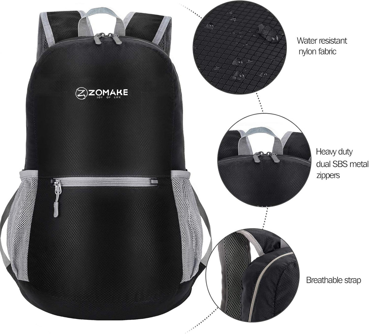 ZOMAKE Ultra Lightweight Hiking Backpack 20L, Packable Small Backpacks Water Resistant Daypack for Women Men(Black)