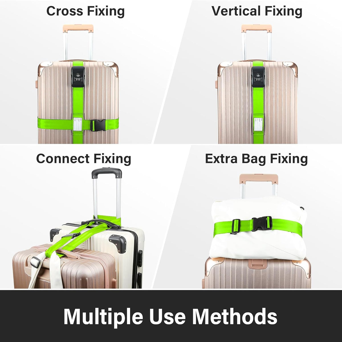 Luggage Straps, Green TSA Approved Luggage Strap Belt with Combination Lock for Suitcases, 2 Pack Adjustable Heavy Duty Cross Suitcase Straps with Name Tags for Travel, Carry On Bags, Protect Luggage