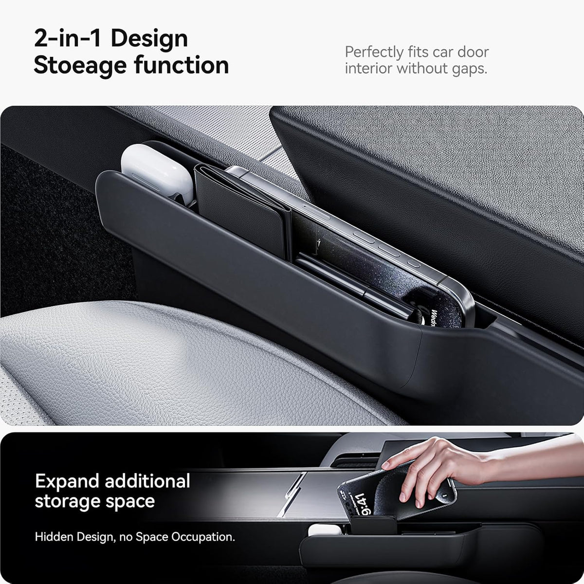 YONZEE 2-in-1 Car Steering Wheel Desk Tray & Car Seat Gap Filler Organizer – Foldable Carbon Fiber Look Table for Laptop, Eating, Writing – Universal Fit for Most Vehicles Orange