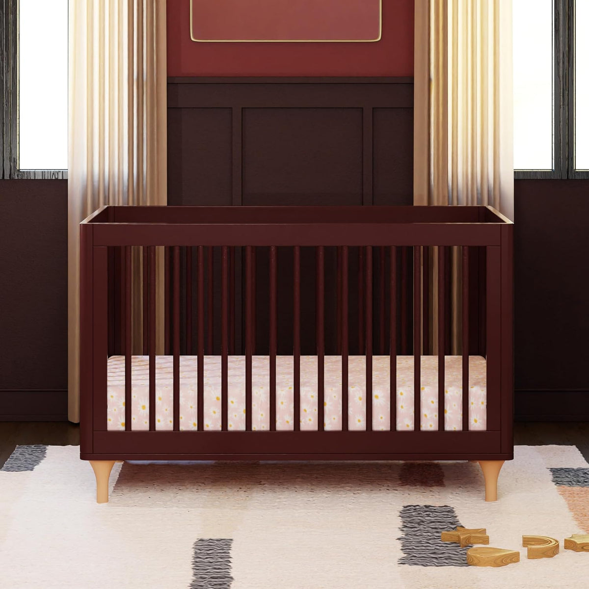 Babyletto Lolly 3-in-1 Baby Crib Convertible to Toddler Bed & Daybed - Easy to Assemble Wood Crib - GREENGUARD Gold Certified - 4 Adjustable Mattress Heights - Includes Toddler Conversion Kit, Crimson