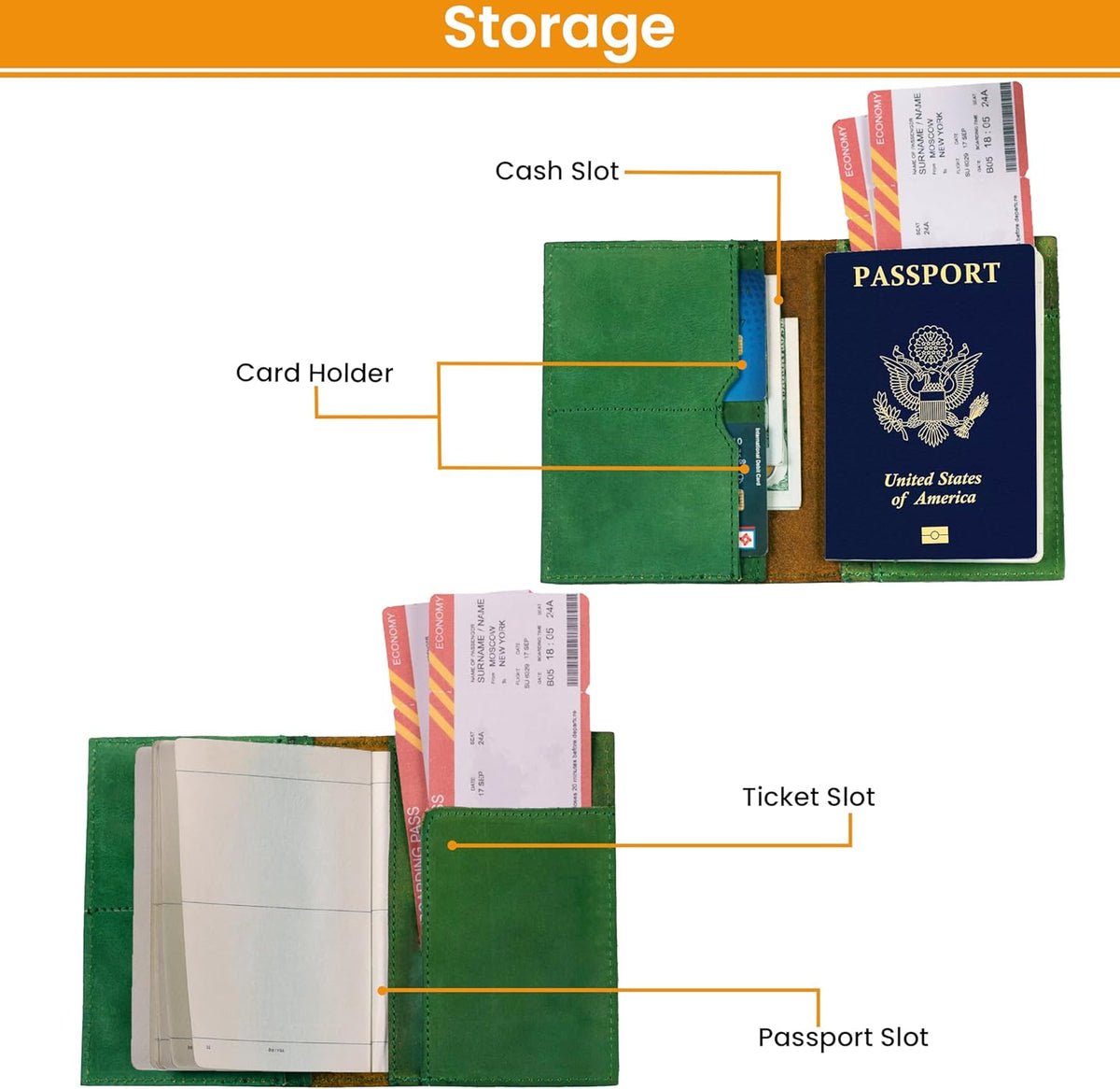 LEATHER VILLAGE Leather Passport Holder Cover – Travel Wallet with Card Slots, Vintage Passport Case for Men & Women – Cute Organizer for Travel Accessories & Documents - Green
