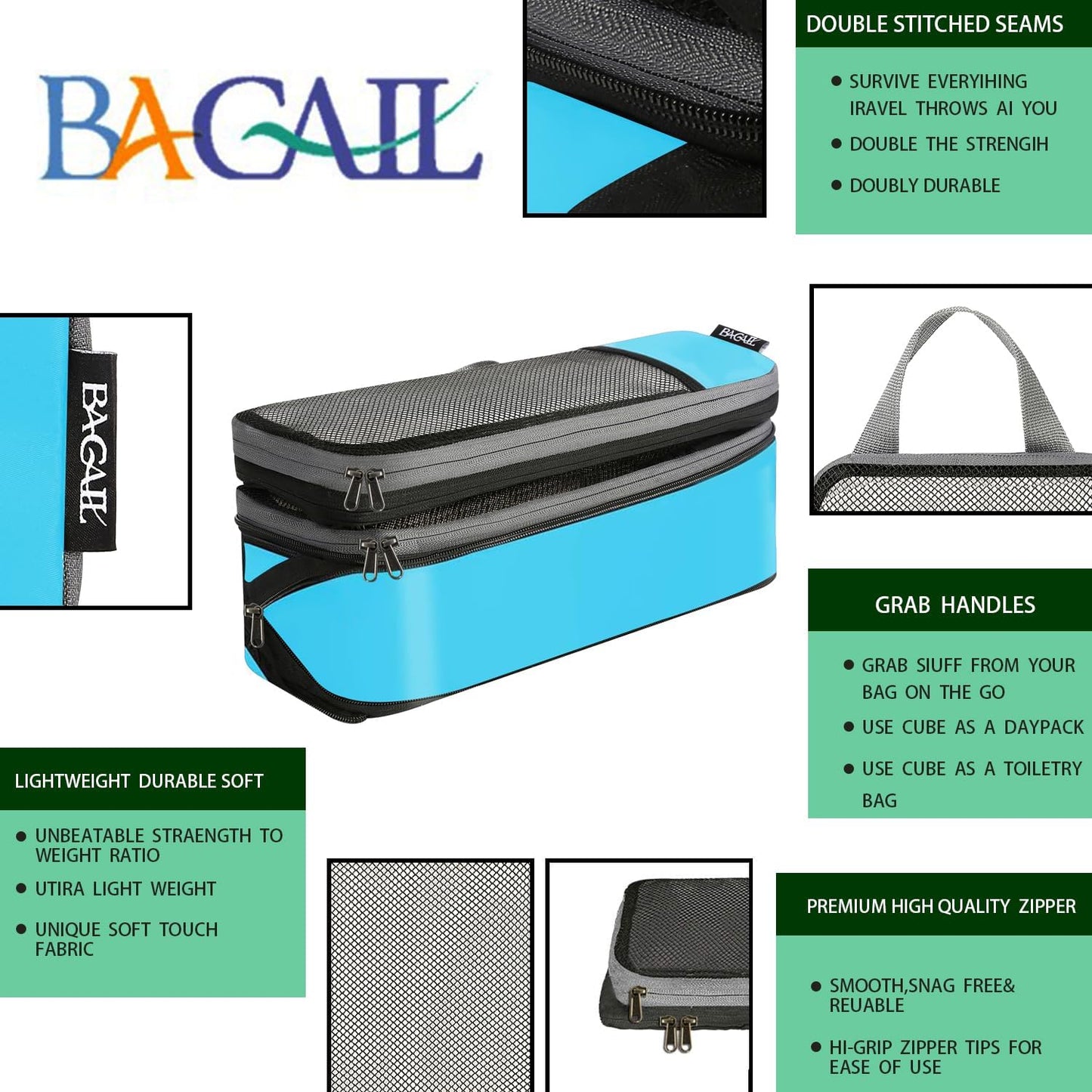 BAGAIL 4 Set/6 Set/8 Set Compression Packing Cubes Travel Accessories Expandable Packing Organizers (Half Mesh, 6-Blue)