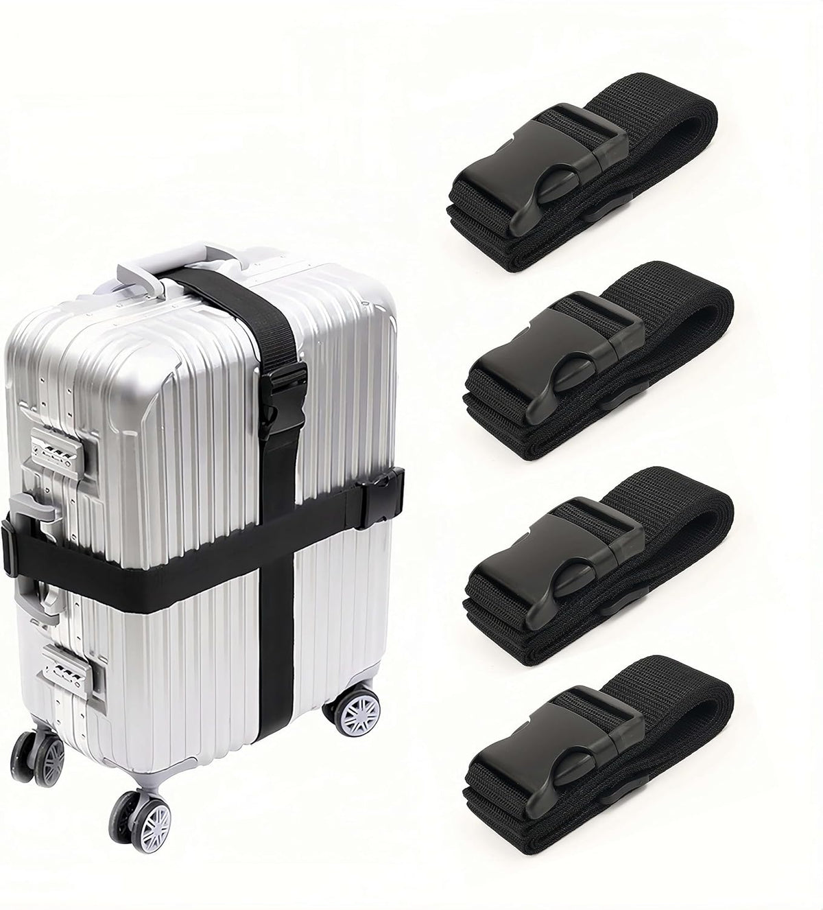 Adjustable Heavy-Duty Luggage Straps for Suitcases – Thickened Travel Belts for Carry-On, Checked Bags, and Backpacks – Keep Your Luggage Secure (Black)