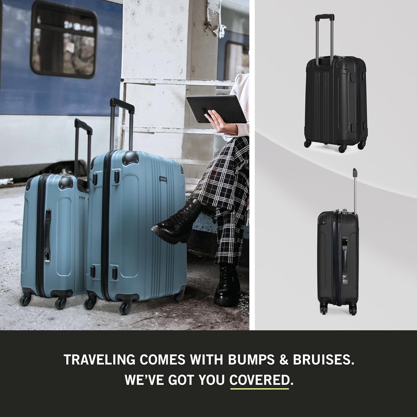 Kenneth Cole REACTION Out of Bounds Lightweight Hardshell 4-Wheel Spinner Luggage, Midnight Black, 28-Inch Checked
