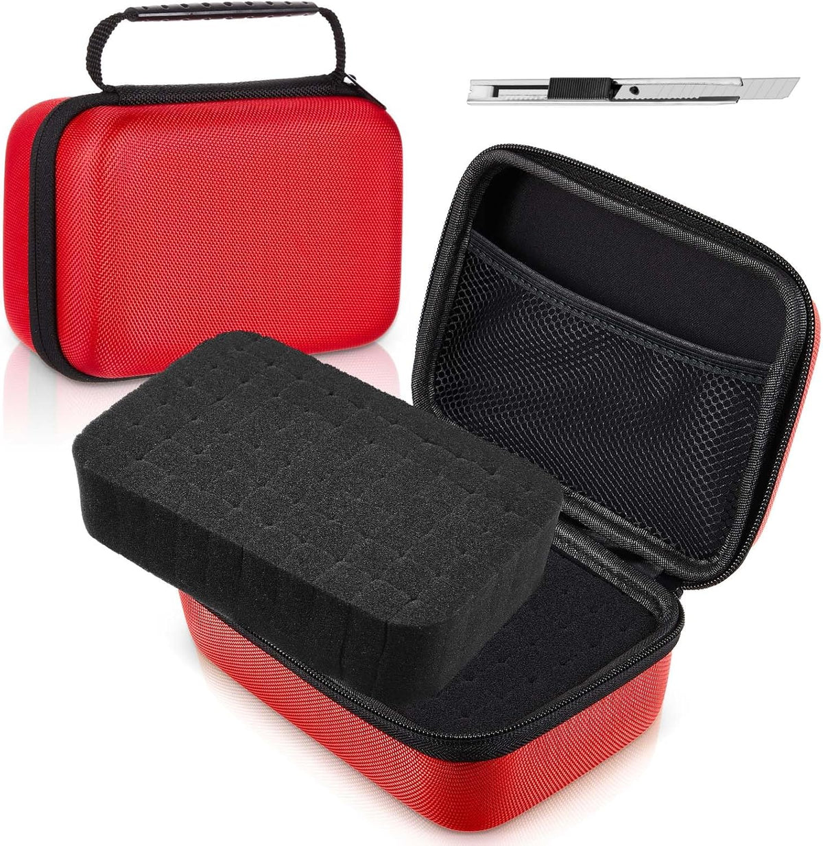 EVA Hard Case with Customizable Foam Protective EVA Carrying Case Shockproof Outdoor for Camera, Digital Products, Electronic Instruments with Knife(Red,12.6 x 12.2 x 3.5 Inch)