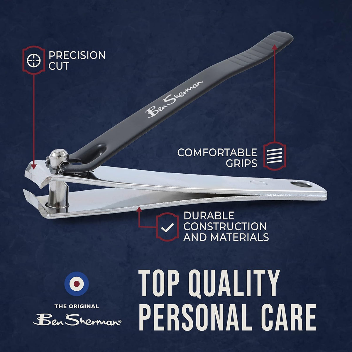 Ben Sherman Nail Clippers for Men Travel Size Nail Clipper Set, 5 Pcs Mens Nail Grooming Kit includes Nail Clippers, Scissors, Tweezers and Leather Traveling Case