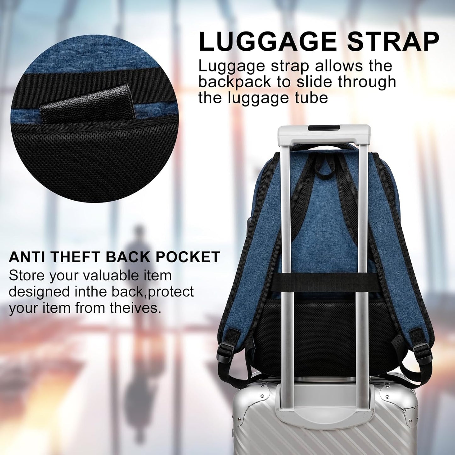 School Backpack for Teens & College Students - 15.6 Inch Laptop Backpack with USB Charging Port, Water Resistant Business Bookbag for Men, Boys, School, Blue