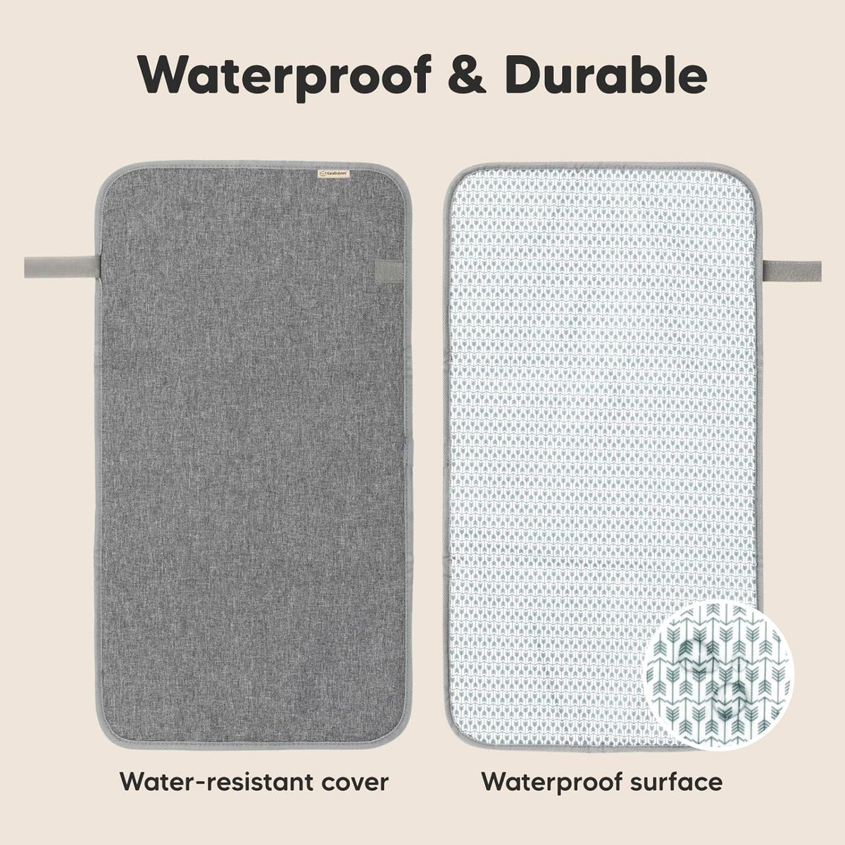 KeaBabies Portable Diaper Changing Pad, Easy Wipe Clean - Foldable Waterproof Baby Changing Mat for Diaper Bag, Compact, Lightweight,25x13 Baby Changer Travel Essential,Machine Washable(Classic Gray)