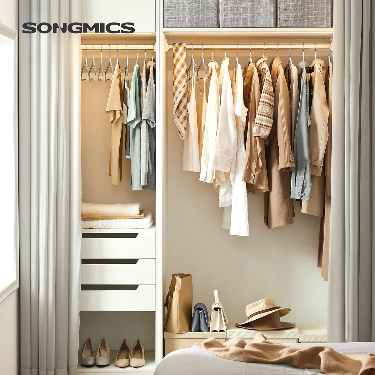 SONGMICS Clothes Hangers, Pack of 100 Plastic Coat Hangers, Space-Saving, Light Gray and Dark Gray UCRP050G100