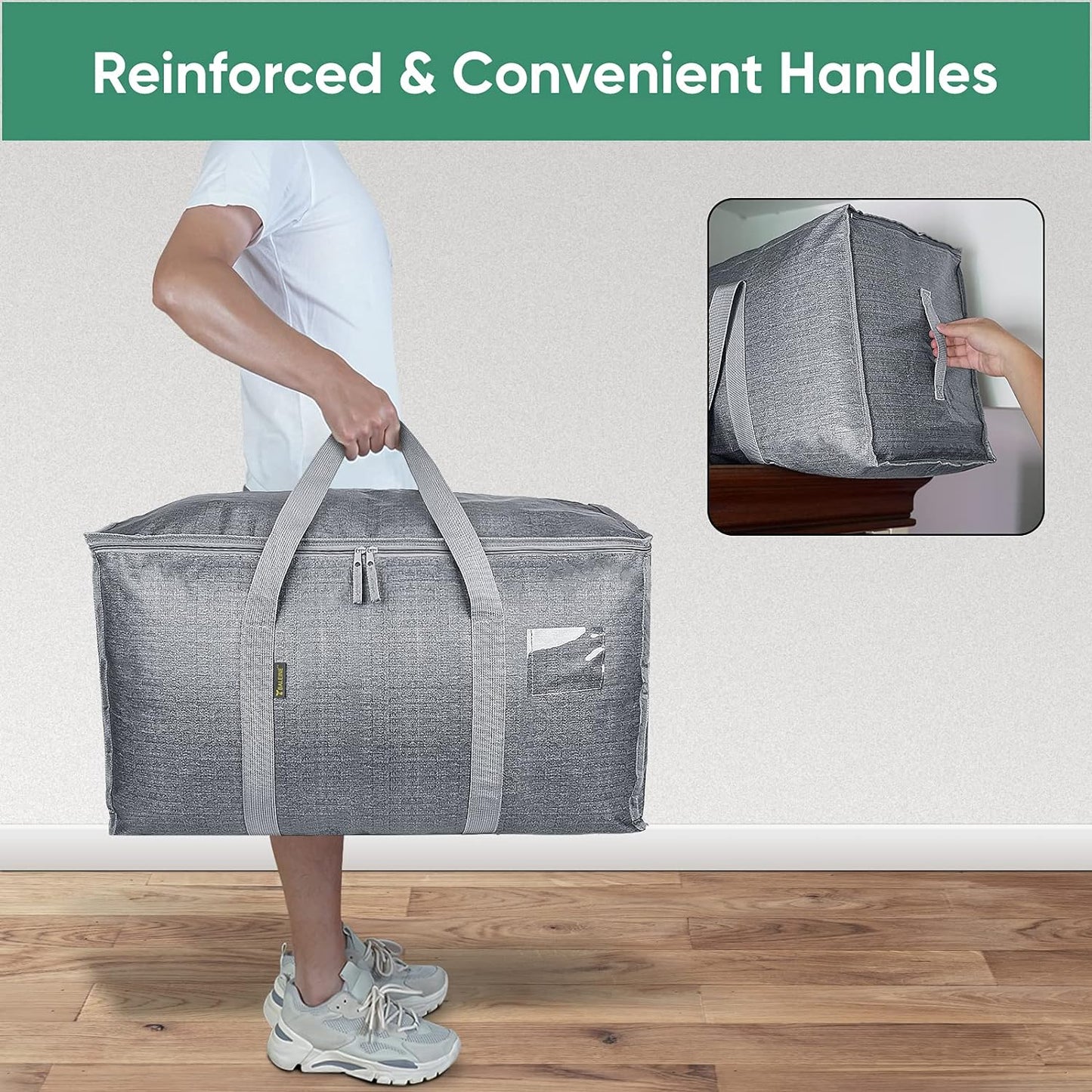 BALEINE 2-Pack Oversized Moving Bags with Reinforced Handles, Heavy-Duty Storage Tote for Clothes, Moving Supplies (Winter Grey, 2-Pack)