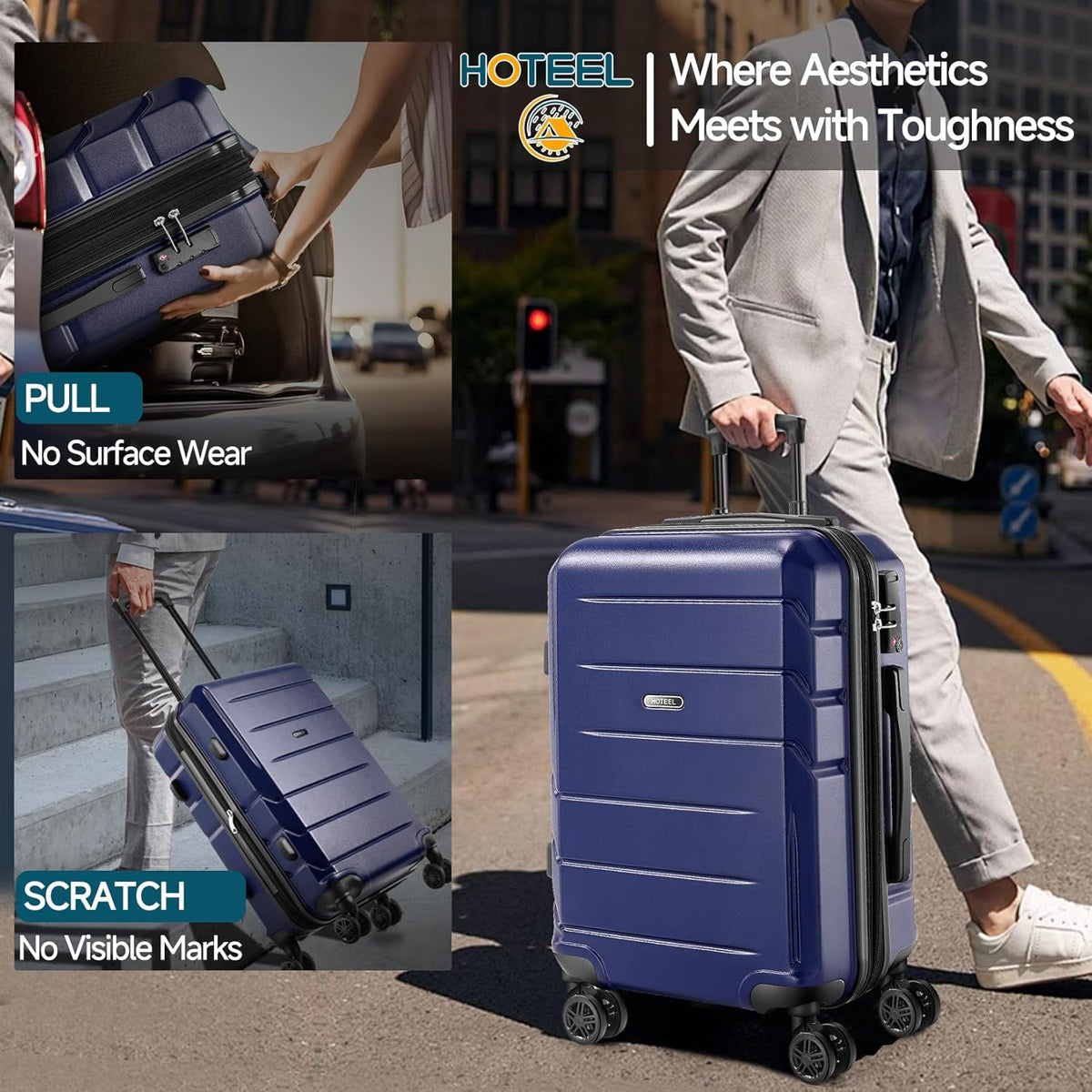 Hoteel Luggage Sets 3 Piece, ABS+PC Hard Shell Expandable Suitcases with Wheels, TSA Aproved Lock and Carry on Bags, Travel Suit Case Set for Men and Women, (3-Piece, Blue)