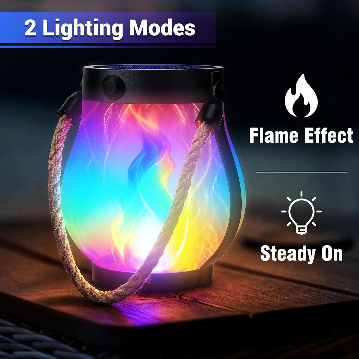 Christmas Solar Flame Lanterns Hanging Outdoor Waterproof - 2 Pack Flame Lanterns with Dual Charging Modes of Solar & USB for Garden or Yard Christmas Decorations (Multicolor - 2 Pack)