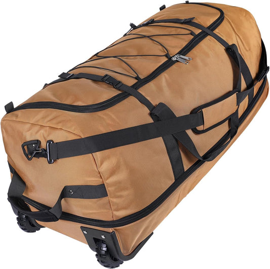 110L Expandable to 140L 32” Foldable Oxford Soft-Sided Rolling Duffle Bag with 2 Heavy-Duty Wheels,3 Large Compartments,Adjustable Shoulder Strap and Attached Organizer Pouch,Coffee