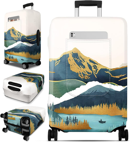 Slohif Luggage Cover for Suitcase Tsa Approved Protector - Luggage Sleeve Large Suit Case Cover Travel Stretch Baggage Case Protective Washable Fit 21-23 Inch Mountain S