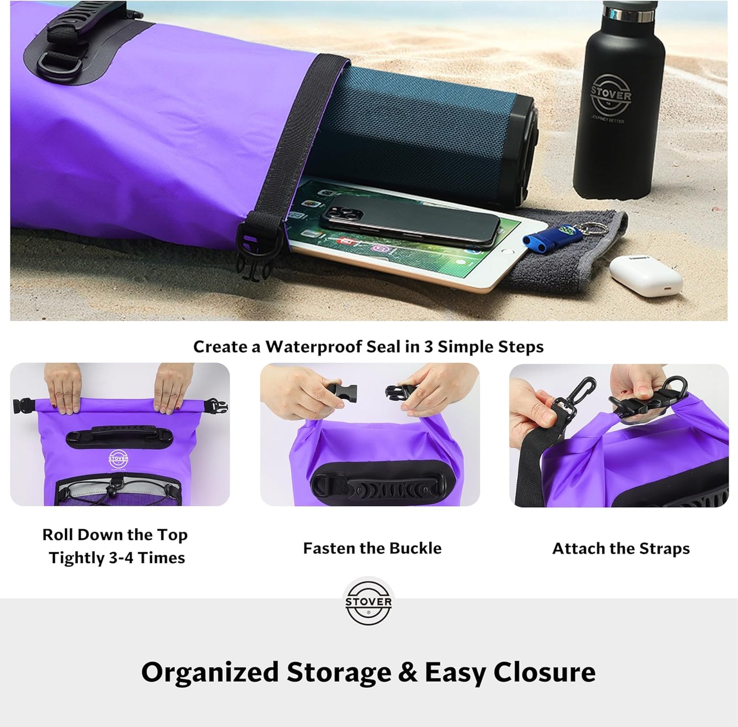 STOVER 5/10/25/30/40/55L Waterproof Backpack- Floating Dry Bag for Kayaking, Travel, Beach, Hiking, & Camping, Men/Women