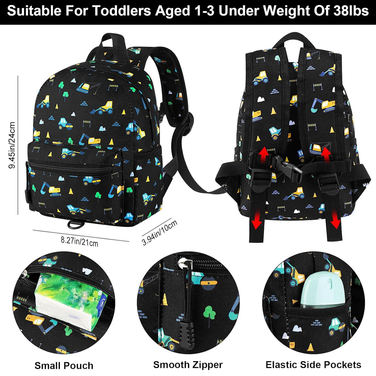 Accmor Toddler Backpack Leash, Mini Child Backpack with Anti Lost Wrist Link, Cute Kids Backpack Walking Harness for Outdoor Travel, Adorable Excavator Backpack Tether for Baby Boys Girls Ages 1-3