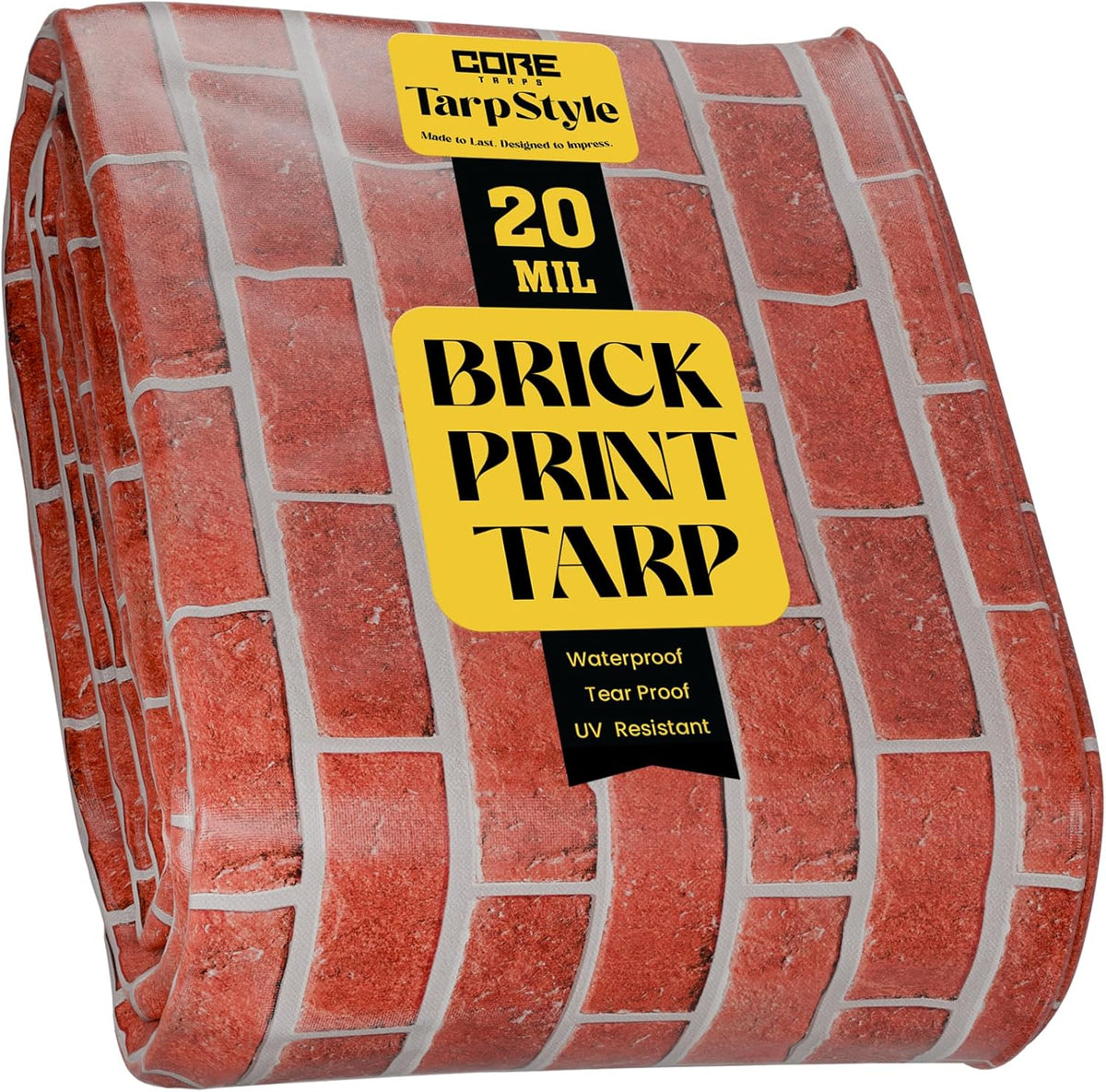 Core Tarps Extreme Heavy Duty 20 Mil Tarp Cover, Waterproof, UV Resistant, Rip and Tear Proof, Poly Tarpaulin with Reinforced Edges for Roof, Camping, Patio, Pool, Boat (Bricks/Black 16′ X 20′)