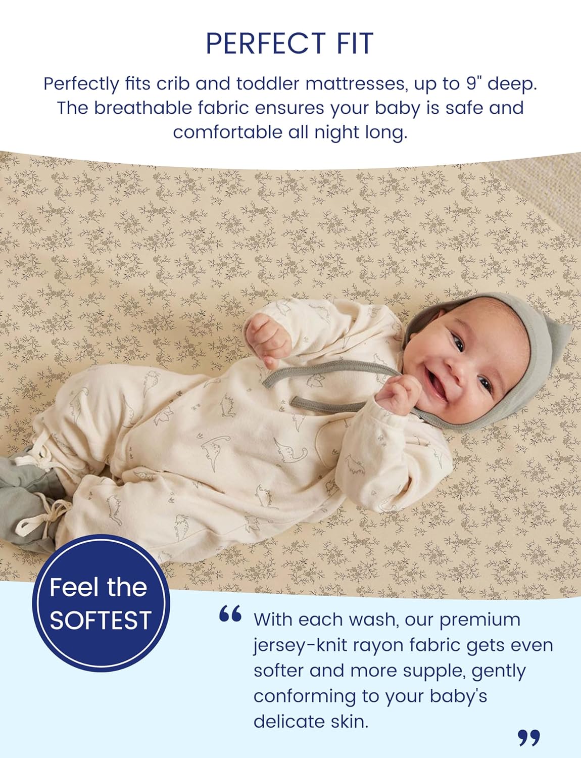 TotAha Crib Sheets for Boy Girl, Premium Soft Fitted Crib Mattress Sheet, Super Stretchy Jersey Knit Baby Bed Sheets, 28x52x9 Extra Deep Pocket, 2 Pack (Vintage Rose & Brunch)