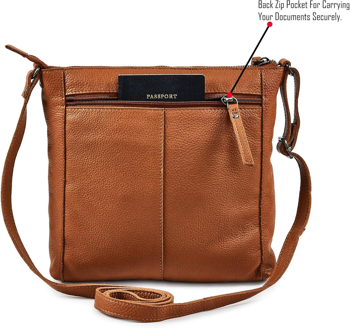 Small Soft Genuine Leather Crossbody Purse Women’s Sling Crossover Shoulder Travel Handbag with Triple Zipper