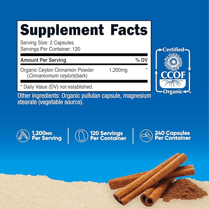 Nutricost Cinnamon Capsules (240 Capsules) 1200mg per Serving - Gluten-Free