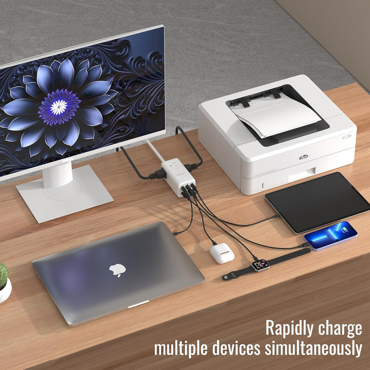 NENJI 75W GaN USB-C Super Fast Charging Station, 8-in-1 Power Strip with 5 USB & 3 AC Ports, Smart Charging, Fast PD Charger for iPhone, Samsung, iPad, MacBook – Desktop & Travel-Friendly – White
