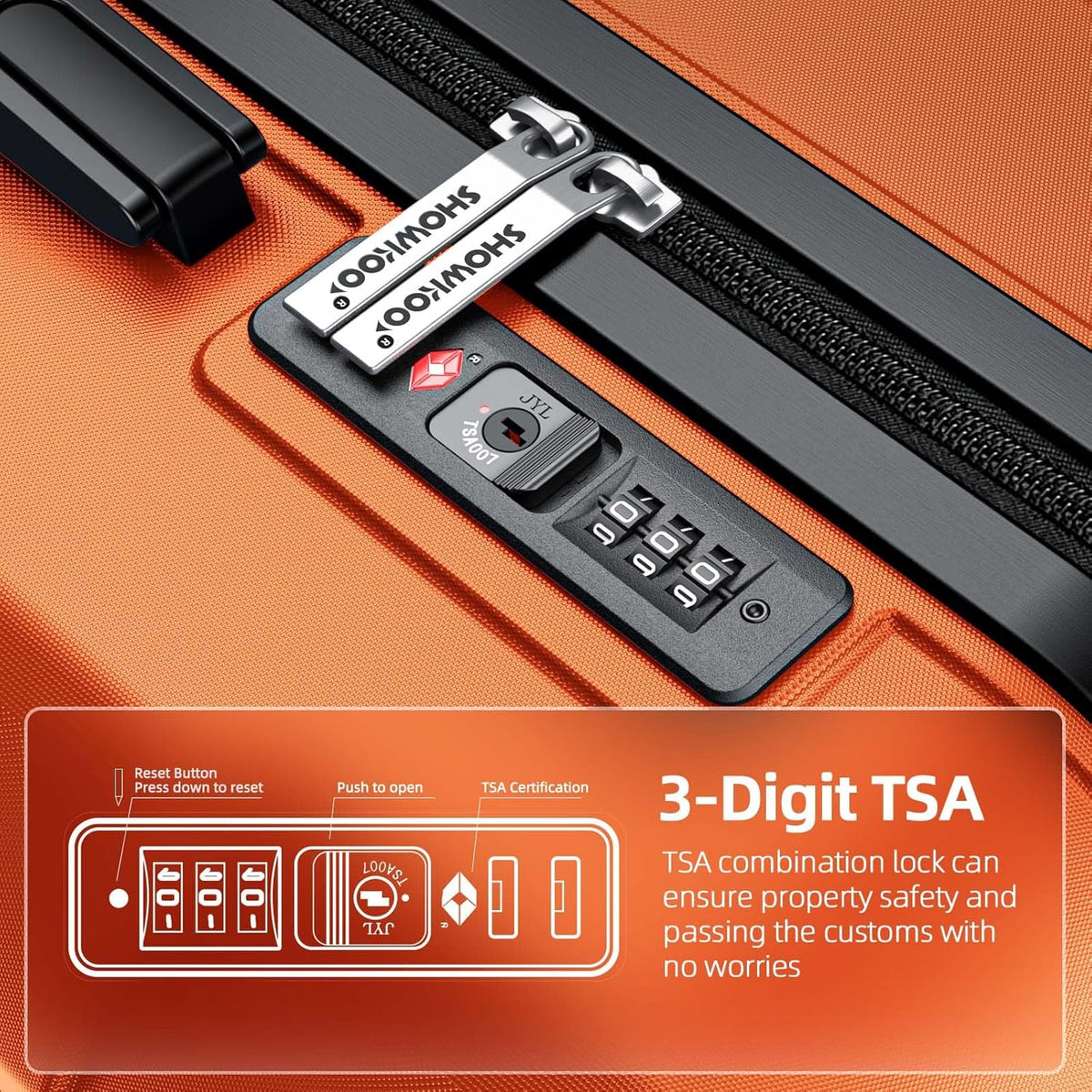 SHOWKOO Luggage Sets Expandable PC+ABS Durable Suitcase Sets Double Wheels TSA Lock 4 Piece Luggage Set Orange