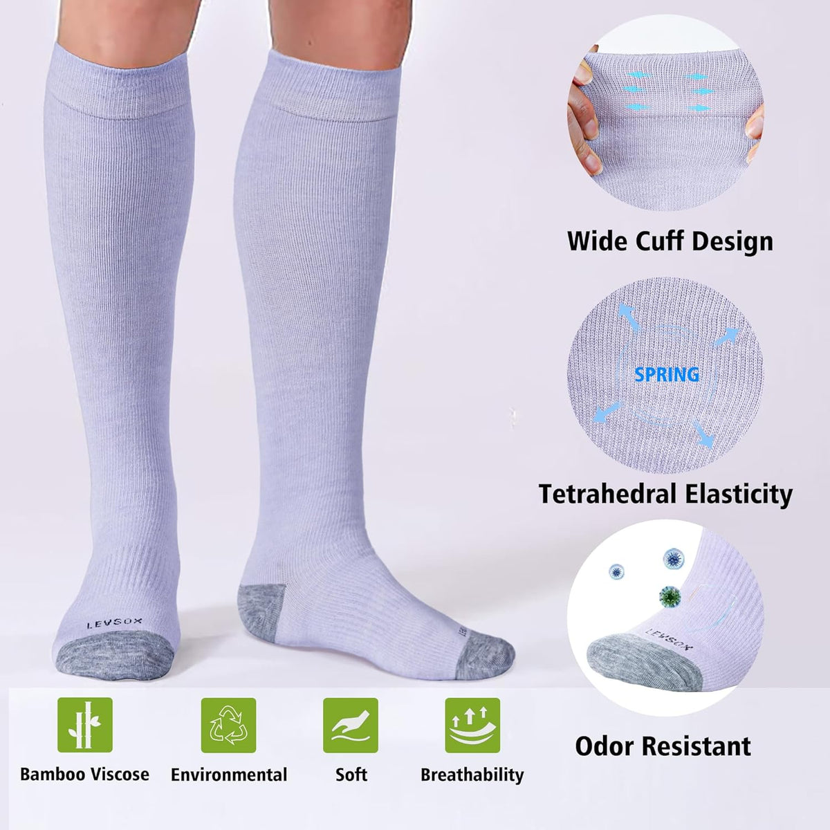 LEVSOX Viscose Made from Bamboo Compression Socks for Pregnant Women 20-30 mmHg Knee High Cute Mens Supports Socks for Travel