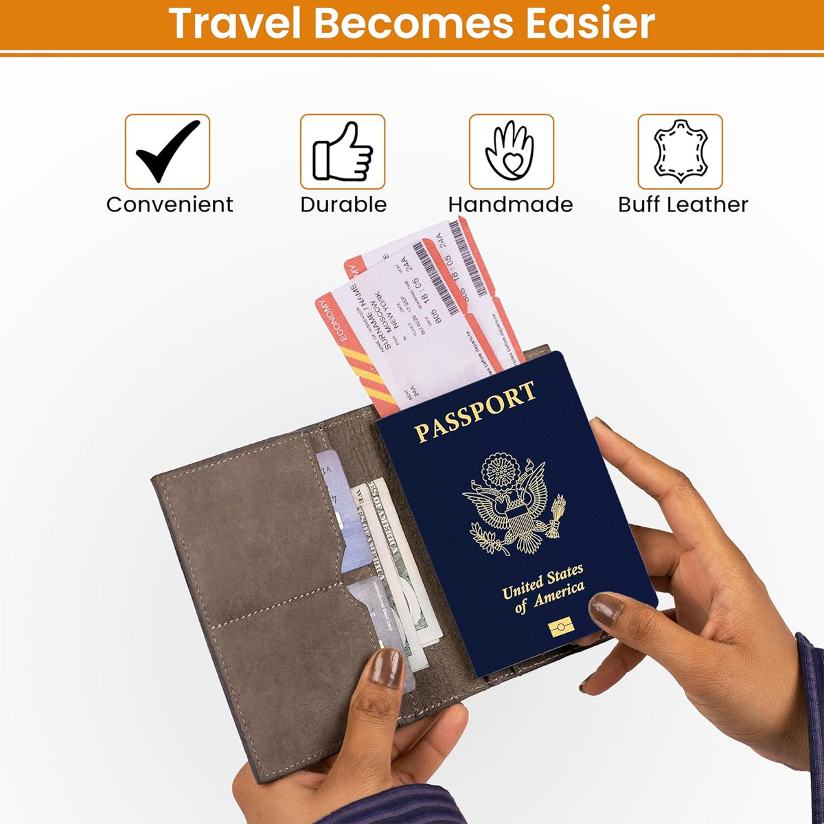 LEATHER VILLAGE Leather Passport Holder Cover – Travel Wallet with Card Slots, Vintage Passport Case for Men & Women – Cute Organizer for Travel Accessories & Documents - Grey