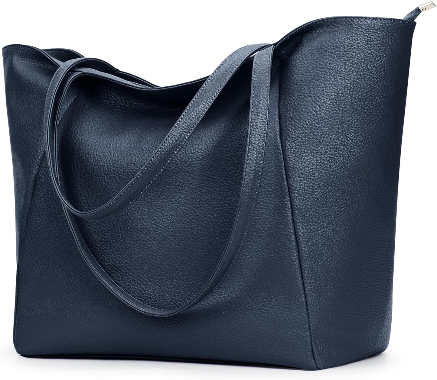 KALIDI Large Tote Bag Vegan Leather Casual Zipper Work Bag Weekender Hobo for Women 23L Oversize Shoulder Travel Purse
