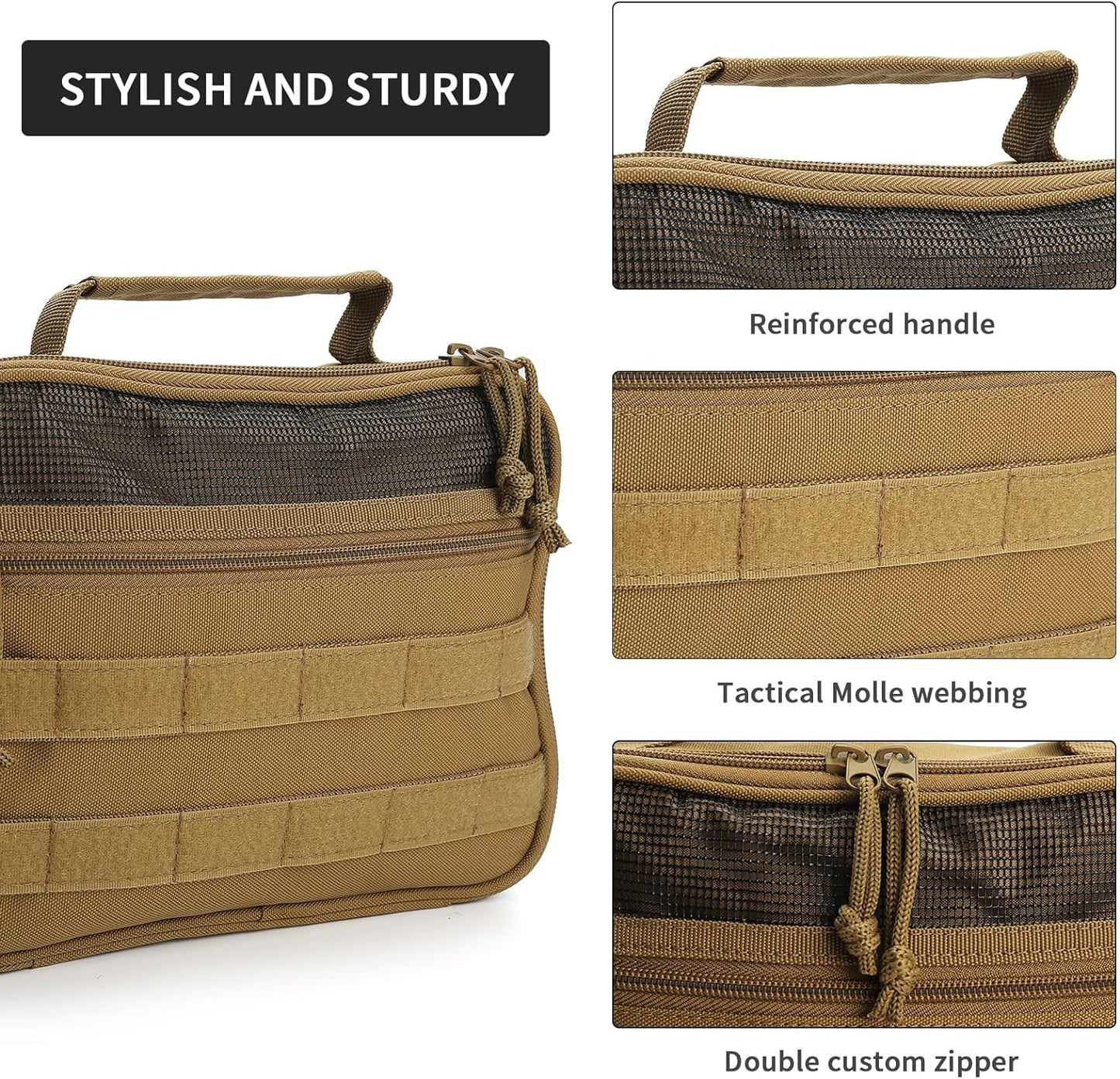 Toiletry Bag for Men, Travel Hanging Hook Toiletry Bag, Spacious Portable Organizer Dopp Kit Shaving Bag for Toiletries Makeup Accessories Tactical Essentials - Khaki
