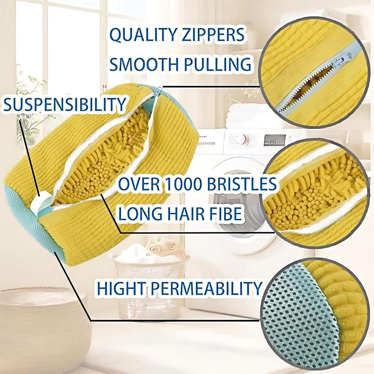 Shoe Cleaning Bag, Washing Machine Shoe Bag, Reusable Sneaker Cleaning Bag, Suitable for Washing Machines and Dryers, Shoe Cleaning Bag with Side Zipper and Hanging Cord (2-Pack, Gray)
