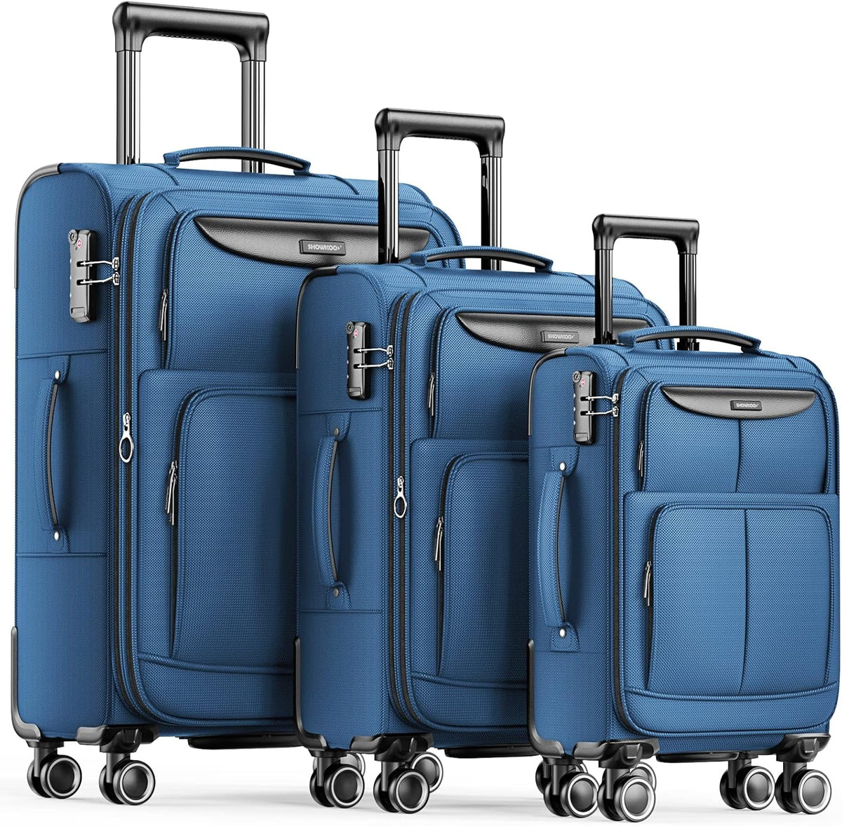 SHOWKOO Luggage Sets 3 Piece Softside Expandable Lightweight Durable Suitcase Sets Double Spinner Wheels TSA Lock Sky Blue (20in/24in/28in)