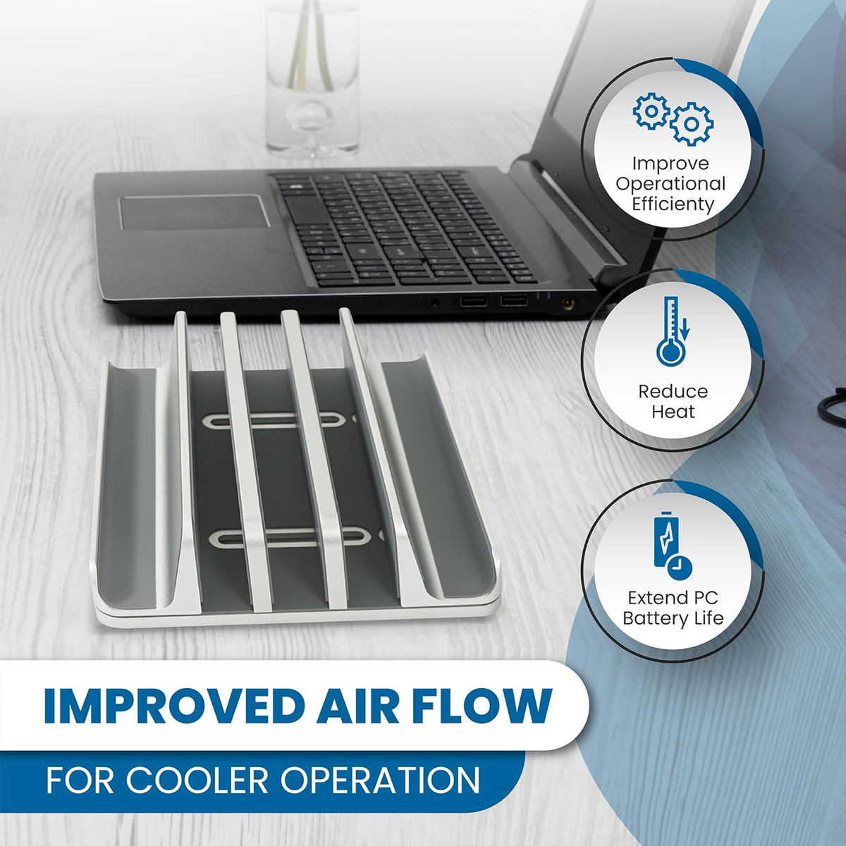Multiple Laptop Holder Adjustable Laptop Stand Holds 5 Devices, Fits All MacBooks Laptops Tablets and Mobiles (up to 17.3'), Closed Upright Vertical Laptop Stand for Desk