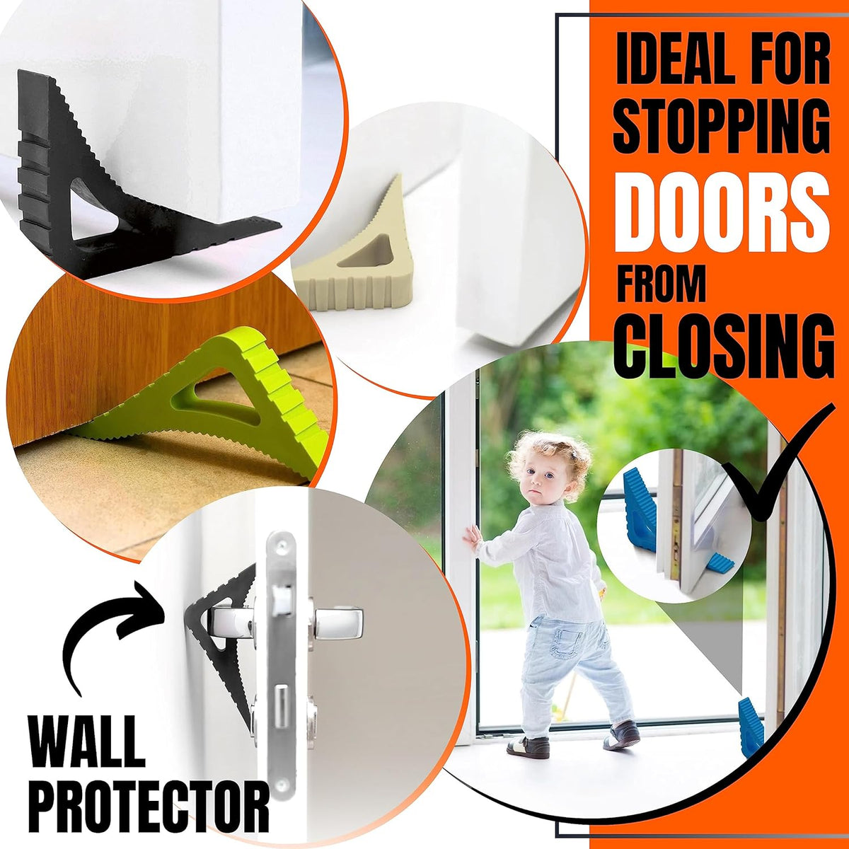 Pekasa Door Stopper & Window Stopper, Rubber Door Stop, Door Wedge Stopper for Any Floor Surface, Decorative Door Stoppers for Bottom of Door Security, Colorful Doorstop Large Door Stopper Wedge