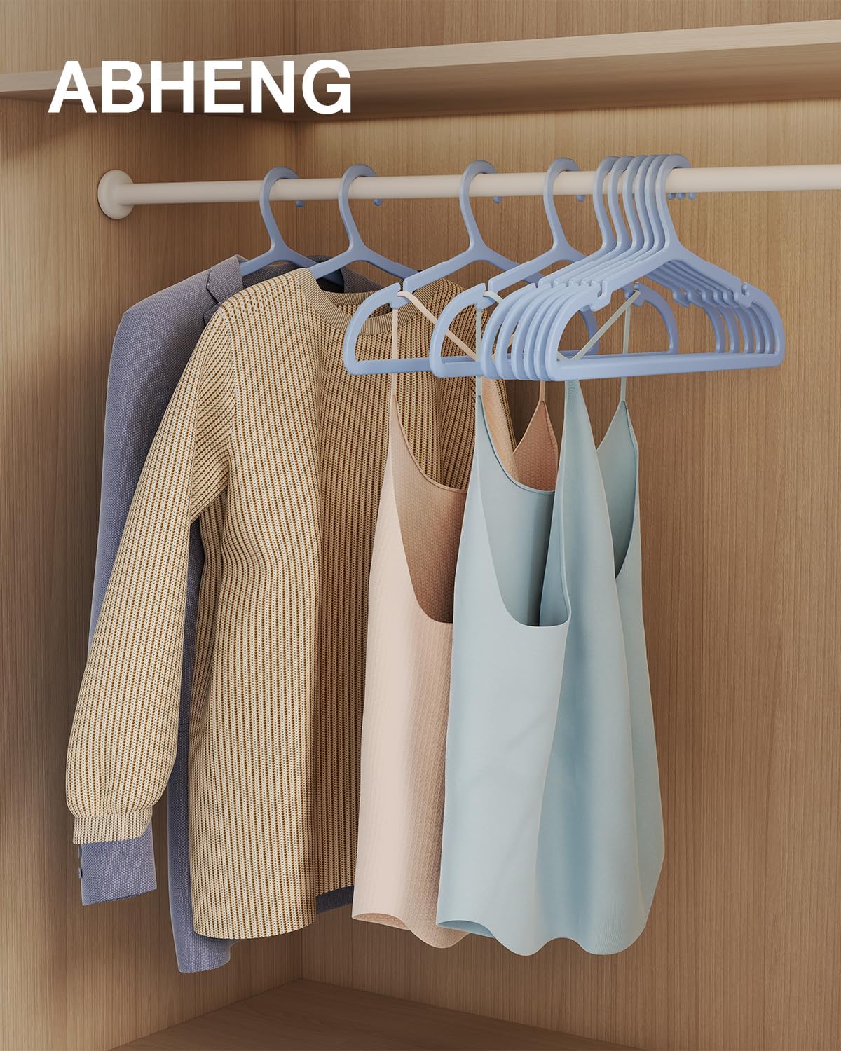 50 Pack Clothes Hangers, Non Slip Plastic Coat Hangers, Space Saving Hangers, Heavy Duty, Hanging Dry Wet Clothes, 16.4" x 8.3", Light Blue, UAPY0550L