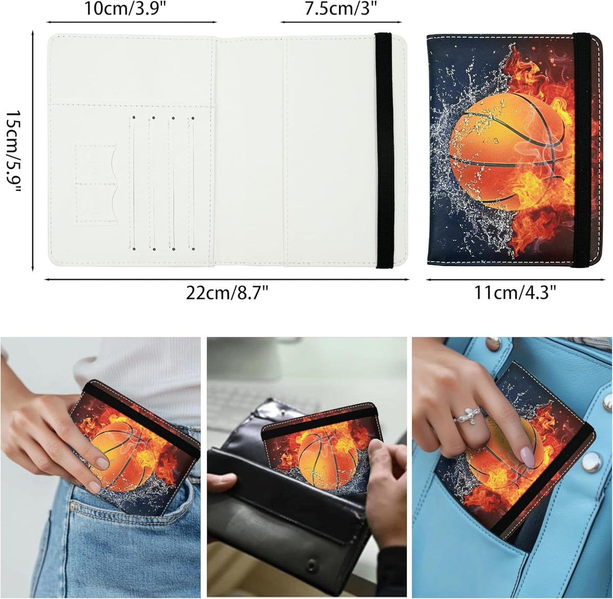 Basketball Passport Holder for Women and Men PU Leather Passport Cover for Travel
