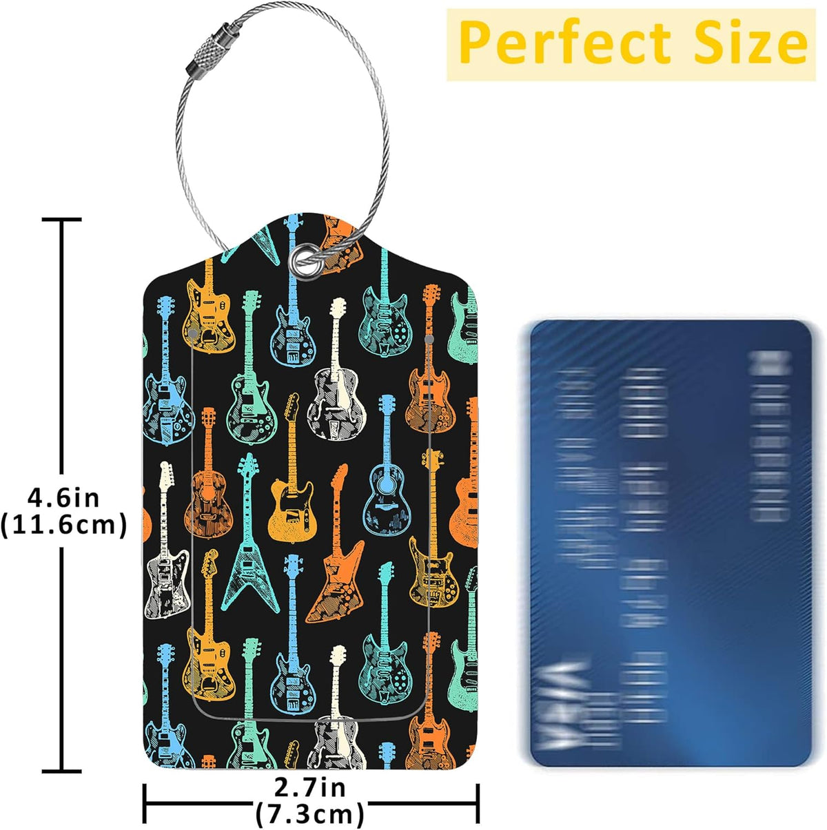 Luggage Tags for Suitcase,2 Pack Colorful Guitar Luggage Tag with Privacy Flap,Name ID Label and Metal Loop for Women Men Girls Baggage Bag Backpack Instrument
