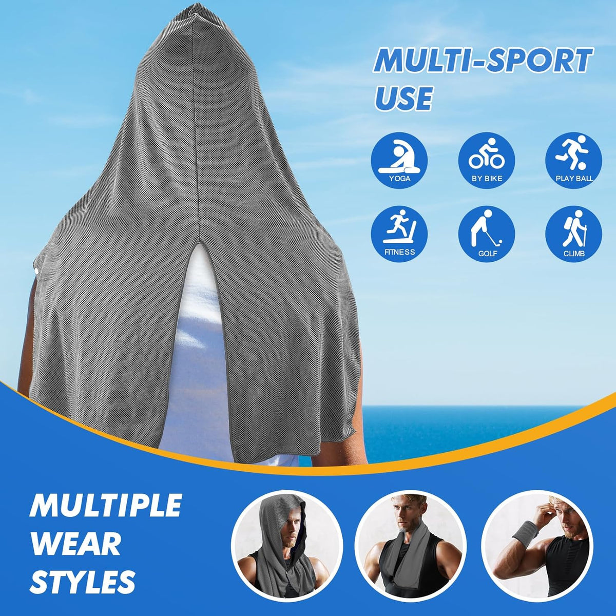 3 Pack Cooling Hoodie Towels for Neck and Face, UPF 50 Sun Protection & Instant Cooling, Ice Towels for Hot Weather, Soft Breathable Towel for Sport, Work Out, Gym, Camping & More Activities