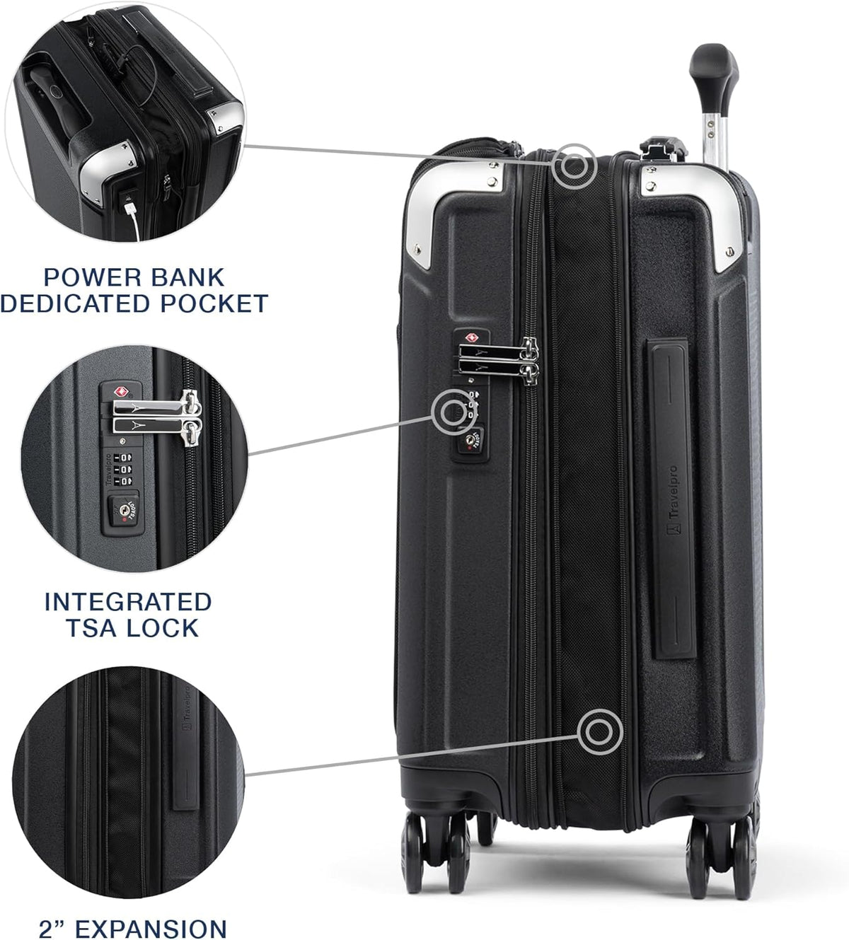 Travelpro Platinum Elite Hardside Expandable Carry on Luggage, 8 Wheel Spinner, TSA Lock, Hard Shell Polycarbonate Suitcase, Shadow Black, Carry on Laptop Pocket 21-Inch