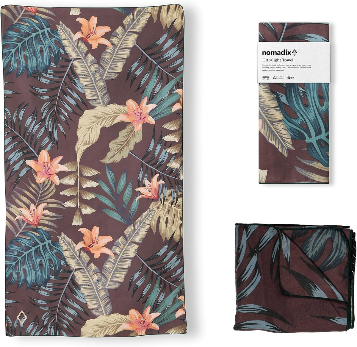 Nomadix Ultralight Towel - Quick Dry & Super Lightweight - Perfect As A Pack Towel to Save On Space - Made with Recycled Materials - Palms Night - 30x54