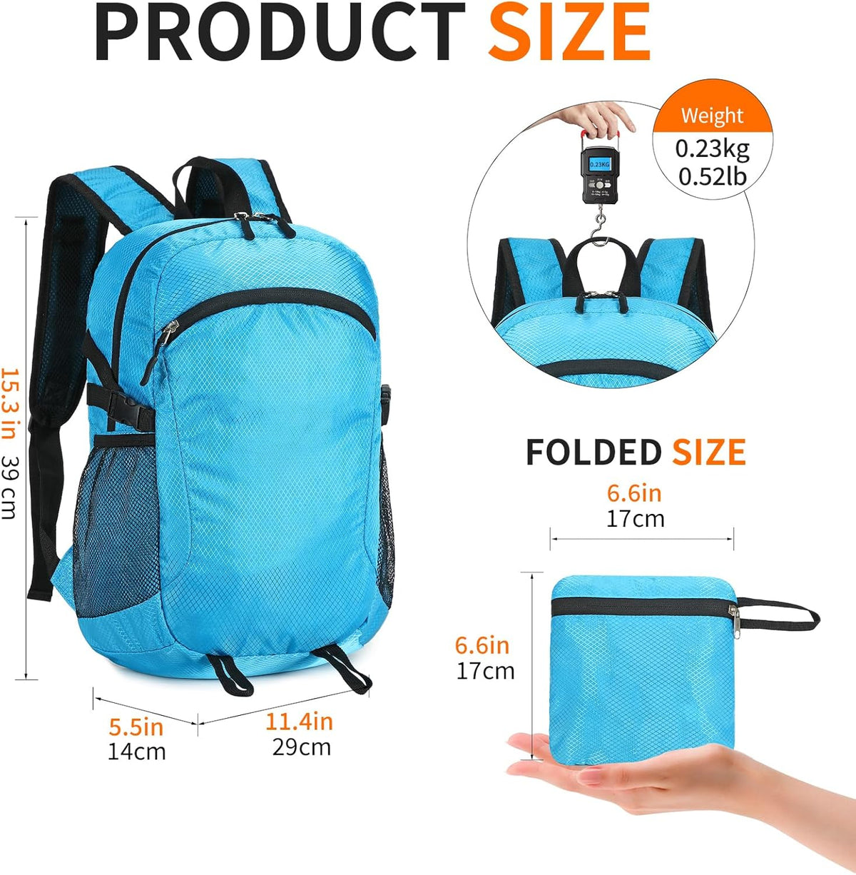 Small Hiking Daypack,15L Waterproof Hiking Backpack Packable Lightweight Travel Day Pack for Women Men (Blue, Small)