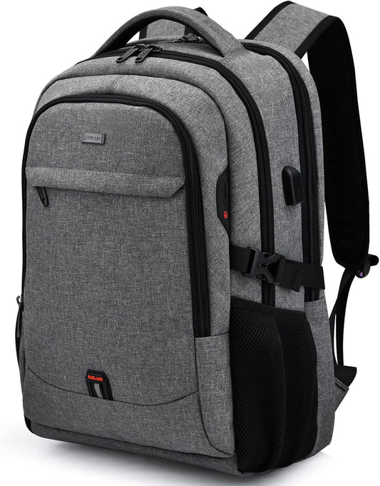 DUSLANG 17 Inch Travel Laptop Backpack Water Resistant College Backpack for Men Laptop Bag with USB Charging Port,Light Grey