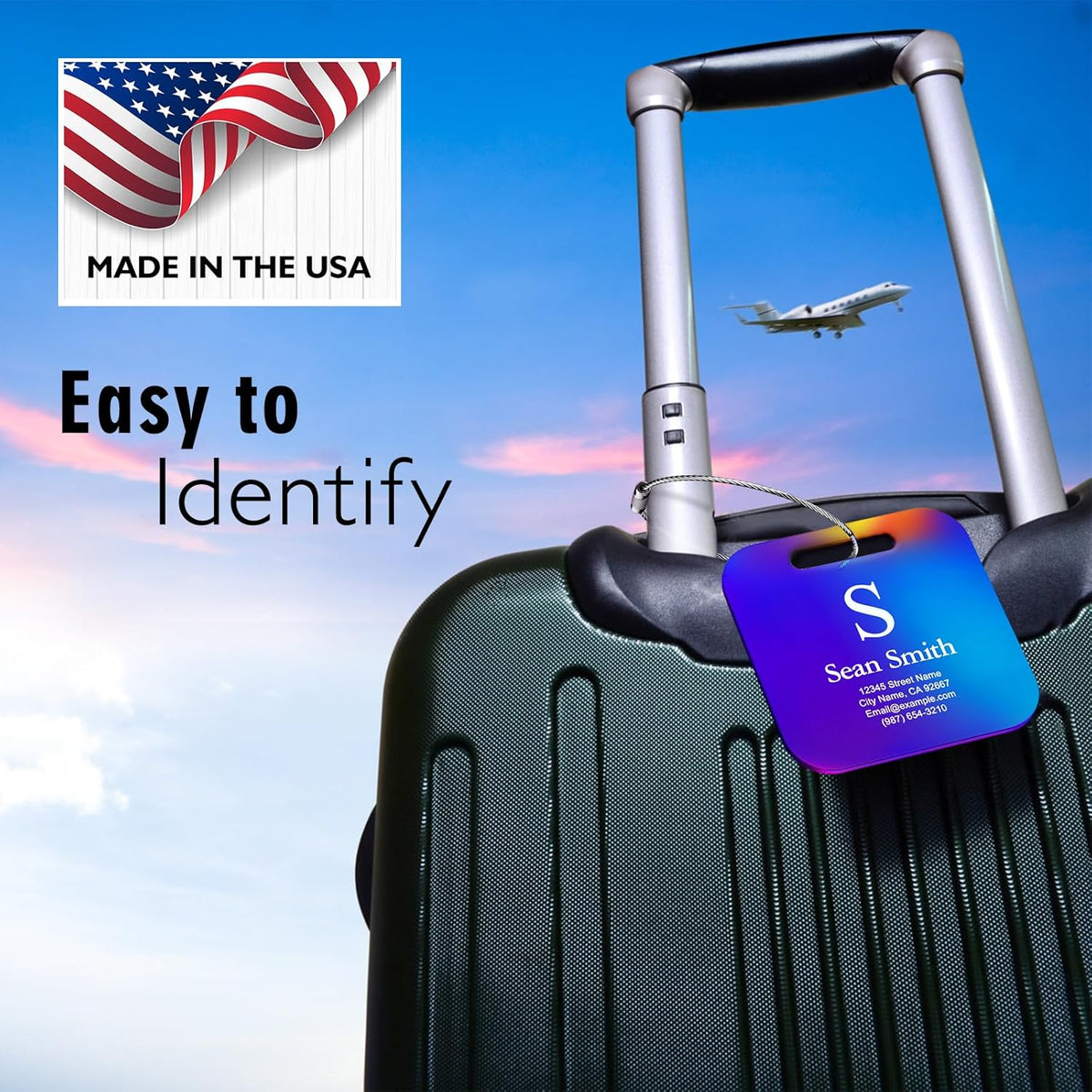Luggage Tags for Suitcase - Engraved Black Personalized Stainless Steel Metal Tag - Custom Name Tags Suitable for Bags and Backpacks