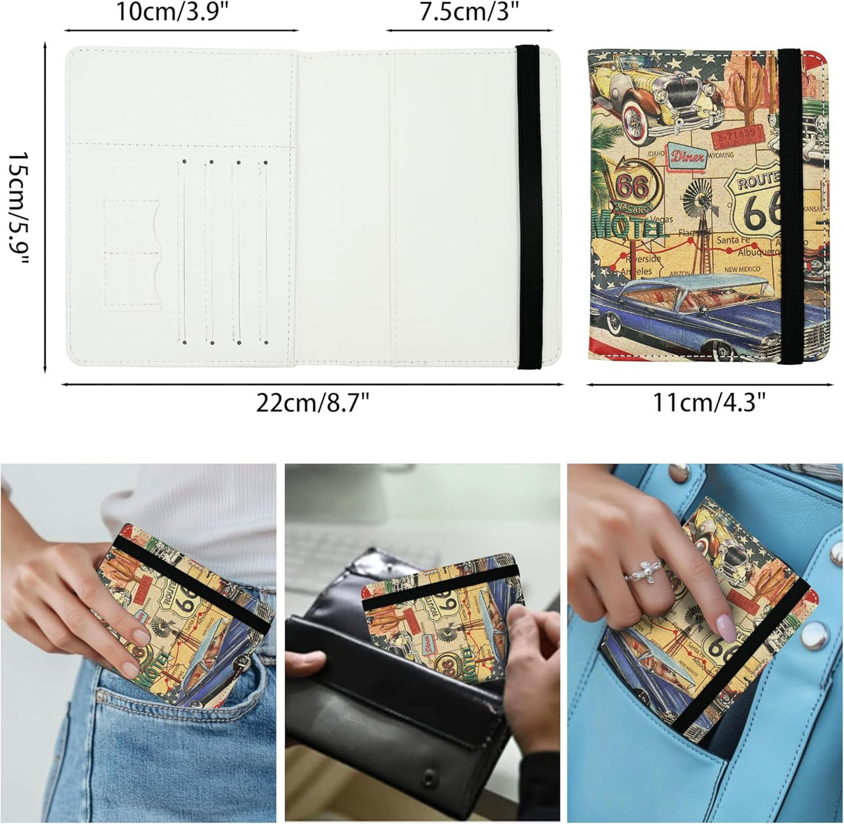 Passport Holder for Women and Men PU Leather Passport Cover for Travel (American Vintage Route 66)